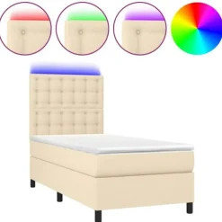 Maison Exclusive - Sengebund med latten og madras samt LED Creme 90x190 cm Stof