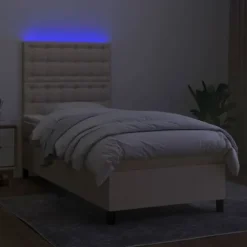 Maison Exclusive - Sengebund med latten og madras samt LED Creme 90x190 cm Stof