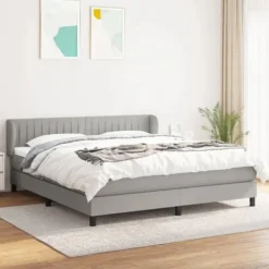 Maison Exclusive - Sengebund med lameller og madras Lys grå 160x200cm Stof