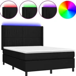 Maison Exclusive - Sengebund med lameller, madras og LED Sort 140x190 cm Stof