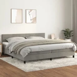 Maison Exclusive - Sengebund med lameller og madras Grå lys 200x200cm Velour
