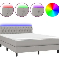 Maison Exclusive - Sengebund med lameller og madras og LED Lys Grå 140x190 cm