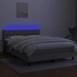 Maison Exclusive - Sengebund med lameller og madras og LED Lys Grå 140x190 cm