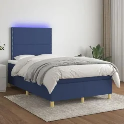 Maison Exclusive - Sengebund med lameller og madras og Blå LED 120x200 cm Stof