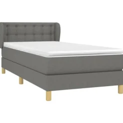 Maison Exclusive - Sengebund med lameller og madras Mørkegrå 90x190 cm Stof