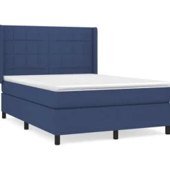 Maison Exclusive - Sengebund med lameller og madras Blå 140x190 cm Stof