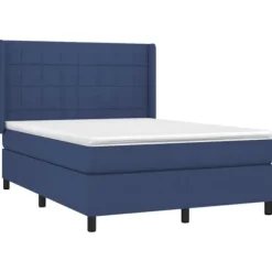 Maison Exclusive - Sengebund med lameller og madras Blå 140x190 cm Stof