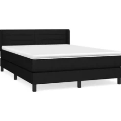 Maison Exclusive - Sengebund med lameller og madras Sort 140x190 cm Stof