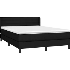 Maison Exclusive - Sengebund med lameller og madras Sort 140x190 cm Stof