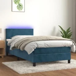 Maison Exclusive - Sengebund med lamelramme og mørkeblå LED-madras 100x200 cm