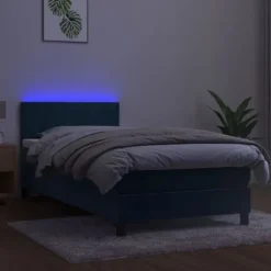 Maison Exclusive - Sengebund med lamelramme og mørkeblå LED-madras 100x200 cm