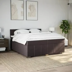 Maison Exclusive - Sengebund med lameller og madras Mørkebrun 200x200 cm