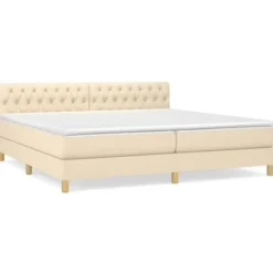 Maison Exclusive - Sengebund med lameller og madras Creme 200x200 cm Stof