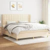 Maison Exclusive - Sengebund med lameller og madras Creme 200x200 cm Stof