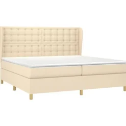 Maison Exclusive - Sengebund med lameller og madras Creme 200x200 cm Stof