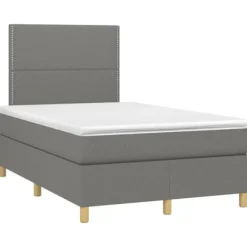 Maison Exclusive - Sengebund med lameller og madras og LED Mørkegrå 120x200 cm