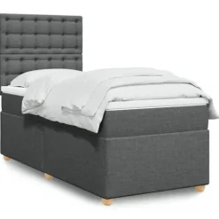 Maison Exclusive - Sengebund med lameller og madras Mørkegrå 90x190 cm Stof