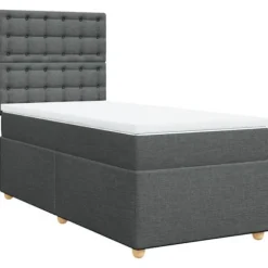 Maison Exclusive - Sengebund med lameller og madras Mørkegrå 90x190 cm Stof