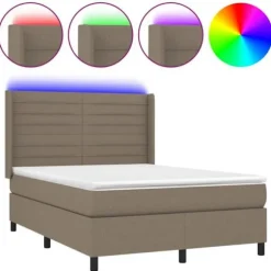 Maison Exclusive - Sengebund med lameller madras og LED Taupe 140x190 cm Stof