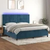Maison Exclusive - Sengebund med lameller, mørkeblå LED madras 200x200 cm
