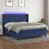 Maison Exclusive - Sengebund med lameller, madras og blå LED 160x200 cm stof