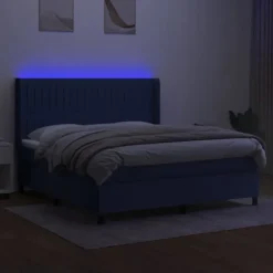 Maison Exclusive - Sengebund med lameller, madras og blå LED 160x200 cm stof