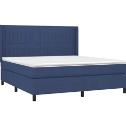 Maison Exclusive - Sengebund med lameller, madras og blå LED 160x200 cm stof