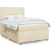 Maison Exclusive - Sengebund med lameller og madras Creme 140x200 cm Stoff