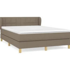 Maison Exclusive - Sengebund med lameller og Taupe madras 140x190 cm stof