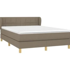 Maison Exclusive - Sengebund med lameller og Taupe madras 140x190 cm stof