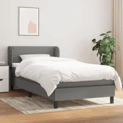 Maison Exclusive - Sengebund med lameller og madras Mørkegrå 90x190 cm Stof