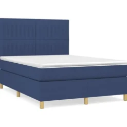 Maison Exclusive - Sengebund med lameller og madras Blå 140x190 cm Stof