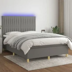 Maison Exclusive - Sengebund med lameller og madras samt LED Grå mørk 140x200 cm