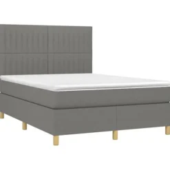 Maison Exclusive - Sengebund med lameller og madras samt LED Grå mørk 140x200 cm
