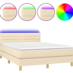 Maison Exclusive - Sengebund med lameller og LED madras Creme 140x200 cm Stof