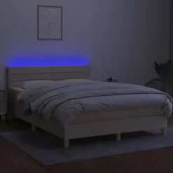 Maison Exclusive - Sengebund med lameller og LED madras Creme 140x200 cm Stof