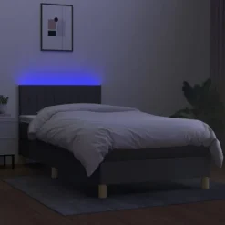 Maison Exclusive - Sengebund med lameller og madras samt LED Mørkegrå 90x190cm