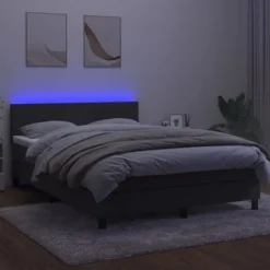 Maison Exclusive - Sengebund med lameller og LED-madras Mørkegrå 140x200 cm