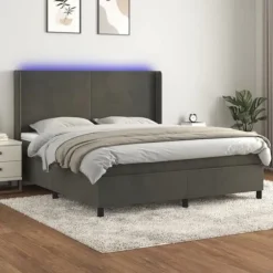 Maison Exclusive - Sengebund med lameller, madras og LED Mørkegrå 180x200 cm