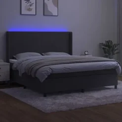 Maison Exclusive - Sengebund med lameller, madras og LED Mørkegrå 180x200 cm