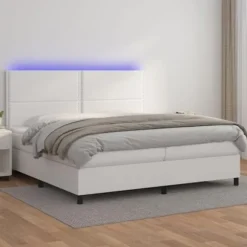 Maison Exclusive - Sengebund med lameller, madras, LED Hvid 200x200 cm Simillæder