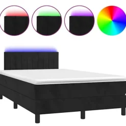 Maison Exclusive - Sengebund med lameller og sort LED madras 120x190 cm fløjlsstof