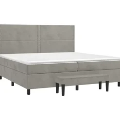 Maison Exclusive - Sengebund med lameller og madras Grå lys 200x200cm Velour