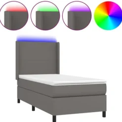 Maison Exclusive - Sengebund med lameller madras LED Grå 100x200 cm Kunstlæder