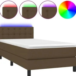 Maison Exclusive - Sengebund med lameller og madras samt LED Mørkebrun 90x200cm