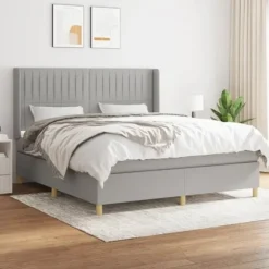 Maison Exclusive - Sengebund med lameller og madras Grå lys 180x200cm Stof