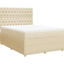 Maison Exclusive - Sengebund med lameller og madras Creme 160x200 cm Stof