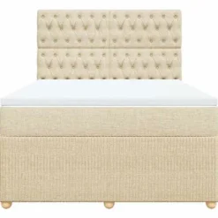 Maison Exclusive - Sengebund med lameller og madras Creme 160x200 cm Stof