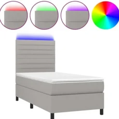 Maison Exclusive - Sengebund med lameller og madras samt LED Lys Lys Grå 90x200cm