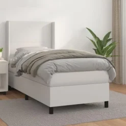 Maison Exclusive - Sengebund med lattekasser og madras Hvid 90x190 cm Syntetisk læder